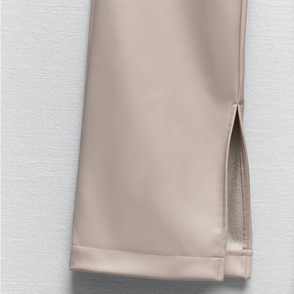 Zara Ecru Faux Leather Flared Slit Slim Fit Pants - Picture 16 of 16
